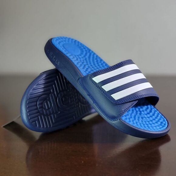 Adidas Adizzage TND Adjustable Slide Sandals Navy Blue White Unisex New F35564 - Picture 1 of 8